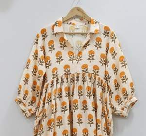 Robe midi bohème formelle pour femmes et filles, col en V, fermeture à cordon, écologique, 100% coton, florale, simple - Product Image 3