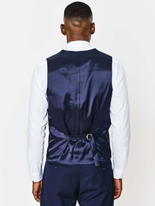 Traje de 3 Piezas Azul Marino Estilo Americano para Hombre, Corte Slim Fit, Blazer de Un Solo Pecho, Chaleco, Lana y Poliéster, Color Sólido, Cierre de Botones - Product Image 4