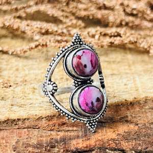 Anillo de Cuarzo Rosa Estilo Boho para Mujer, Chapado en Plata, Joyería Tribal Punk con Filigrana, Venta al Por Mayor - Product Image 5