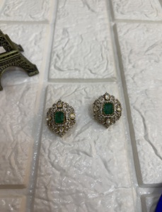 <b>studs</b> <b>earrings</b> in green doublet with gold layered in <b>silver</b> material for bridal jewelry polki stone <b>studs</b> <b>earrings</b> <b>set</b> for women - Product Image 4