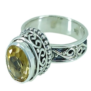 Citrine 925 Sterling Silver <b>Boho</b> Statement Promise <b>Ring</b> for Women Yellow Gemstone 8 mm Round November Birthstone Month - Product Image 6