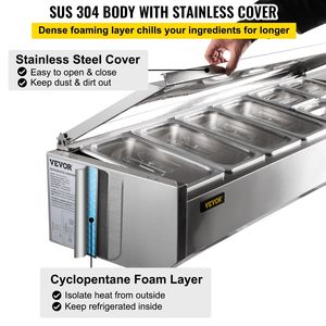 Stazione di preparazione per condimenti refrigerati da cucina da 60 pollici 150W tavola per insalata Sandwich/insalata da 16,8 qt 4 padelle 1/3 4 1/6 - Product Image 6
