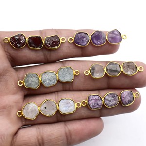 Connecteur à trois pierres en forme de lune |   Charme délicat en pierre précieuse blanche |   Lien pour la fabrication de bijoux - Product Image 3
