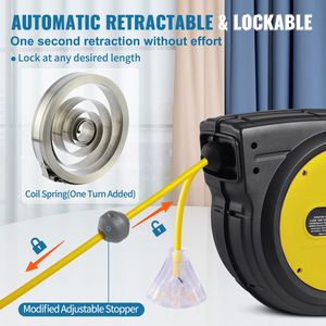 Avvolgicavo Elettrico Retrattile Rinforzato da 24 Metri 12AWG/3C SJTOW con Presa Tripla Illuminata e Connettore Maschio CEE (Materiale ABS) - Product Image 5