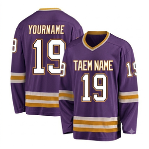 Maillot de hockey sur glace personnalisé pour homme, col en V, manches longues, impression par sublimation, nom d'équipe personnalisé, séchage rapide, coton bambou - Product Image 1
