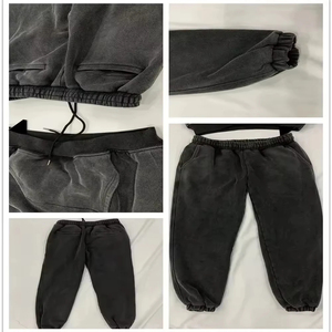 Ensemble de survêtement en coton délavé à prix de gros, comprenant un sweat à capuche à col ras du cou et un pantalon de survêtement coupe ample de couleur unie, effet délavé à l'acide - Product Image 5