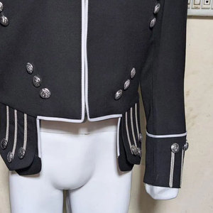 Mens Black Wool Handmade Doublet <b>Jacket</b> Scottish Guards Style <b>Silver</b> Trim Hidden Front Zip Highland - Product Image 4