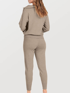 Women's 100% Cotton <b>Two</b>-<b>Piece</b> <b>Lounge</b> <b>Sets</b> Long Sleeve Half Zip Winter Tracksuit & Sweatpants with Breathable Jogger - Product Image 6