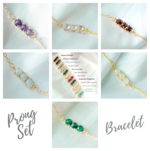 Pulsera de Plata de Ley 925 con Cuarzo Rosa, Piedra de Nacimiento |   Pulsera de Cadena con Dijes Personalizada con Tres Piedras Engastadas - Product Image 5