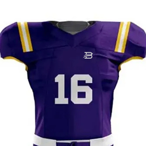 Maillot violet avec numéro 16 et pantalon blanc, uniforme de football américain, tissu à séchage rapide, vêtements de sport confortables pour l'entraînement en plein air - Product Image 3