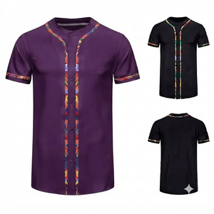 DROGEN EXPORTS Camiseta de Béisbol con Cuello en V, Manga Corta, Abotonada, Transpirable, Uniforme Deportivo de Verano, 100% Poliéster - Product Image 1