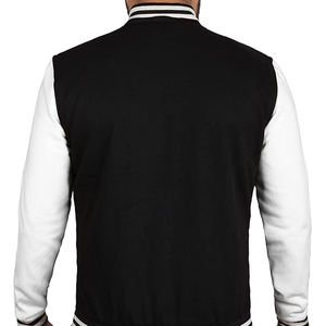 Chaqueta Varsity Estilo Letterman Negra Personalizada de Primera Calidad, Bordado Chenille, Tela de Lona, Mangas de Cuero Adherido, para Otoño - Product Image 4