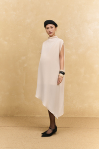 Women's Silk-Blend <b>Mini</b> Dress, Turtleneck Button Front, Regular Sleeve, Loose Waist, Breathable Woven Minimalist Summer Style - Product Image 2