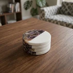Ensemble de sous-verres en pierre naturelle faits à la main, sous-verres décoratifs ronds pour la maison, la salle à manger, la table basse et la cuisine - Product Image 2