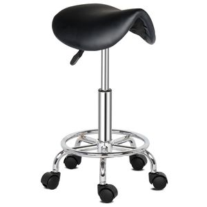 Sgabello da Bar Girevole Nero con Piedi HA HA, Arredamento per Salone, Elegante Sgabello a Sella Nero con Piedi HA HA per Stilisti e Clienti - Product Image 5