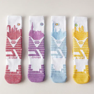 ถุงเท้ากีฬาผู้ชายแบบรัดข้อเท้า/เข่า ดีไซน์เนอร์ แบรนด์ Quality Crew Fashion Grip พิมพ์ลายดิจิตอล ผลิตจากไนลอนผสมสแปนเด็กซ์ เป็นมิตรต่อสิ่งแวดล้อม พร้อมโลโก้พิมพ์ลาย - Product Image 4