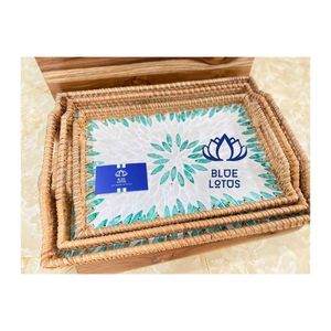 SHIPS QUICKLY Rattan Tray Mother Of Pearl For Decorative Storage And Coffee Table Arrangement Premium Quality - Product Image 1
