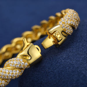 Pulsera de Cadena con Diamantes Chapada en Oro de 18K para Hombre, Corte Brillante Redondo, Microincrustaciones, Estilo Hiphop, Uso Diario - Product Image 2