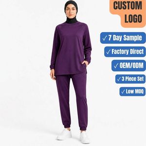 Summer Breathable 260GSM 3 Piece Modest Yoga Set <b>Raglan</b> <b>Top</b> Jogger OEM ODM Wholesale - Product Image 1