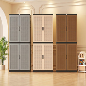 Nandos Portable Plastic <b>Clothes</b> Cabinet/Wardrobe Brown Rattan Design Large Capacity Eco-Friendly <b>Storage</b> for Bedroom - Product Image 3