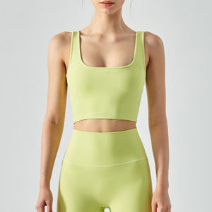 Soutien-gorge de sport pour femme en gros, maintien élevé, respirant, couleur unie, pour yoga, avec doubles bretelles, en Spandex/Nylon, logo frontal - Product Image 2