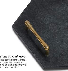 Plateau de rangement élégant en marbre pour salle de bain avec poignées en laiton courbées, plateau à bijoux, décoration d'îlot de cuisine, cadeau de pendaison de crémaillère - Product Image 5