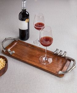 Plateau de service rectangulaire de luxe en bois de manguier pour la restauration en gros – Vaisselle élégante avec motif oiseau argenté pour hôtels et restaurants - Product Image 2