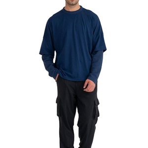 T-shirt décontracté à manches longues superposé, couleur unie, col montant, pull minimaliste, streetwear homme, vêtement à épaules tombantes - Product Image 4