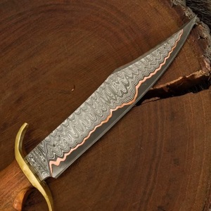 Couteau Bowie en acier Damas cuivré avec manche en bois et garde-poignée en laiton pour la chasse, le camping, les activités de plein air, objet de collection, vente en gros, B2B, OEM - Product Image 3