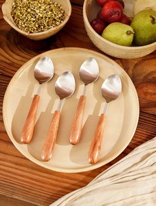 Wood Handle Metal Teaspoons Set Minimalist Design Dishwasher Safe <b>Flatware</b> for Catering - Product Image 3