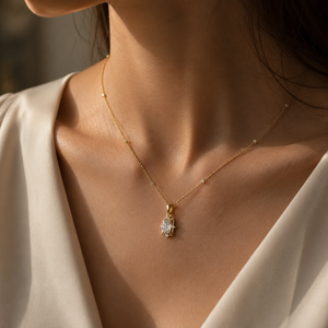 14K Gold Plated Baguette Cut Moissanite Pendant Necklace Vintage Star <b>Frame</b> Link Chain Geometric Design for Women's Engagement - Product Image 5