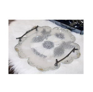 Handmade Decorative Resin Serving <b>Tray</b> Gold Metal Handles Modern Dishwasher Safe Foldable Kitchen Dining Table Restaurant Hotel - Product Image 1