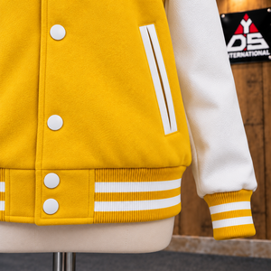 Custom Women Casual College Varsity Jacket Two Tone Style Outerwear Full <b>Sleeve</b> Snap Button Front Logo Print - Product Image 6