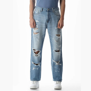 กางเกงยีนส์ทรงวินเทจสไตล์ไฮสตรีทปี 2026 สำหรับผู้ชาย แบบขาดเซอร์ๆ ขากว้าง ขอบดิบ ทรงขาบาน - Product Image 2