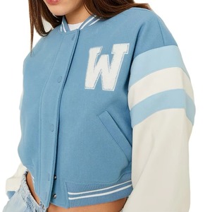 Ladies Embroidered Varsity Leather Jacket Wool Body Genuine Leather OEM ODM Factory Sample Service Available New - Product Image 6