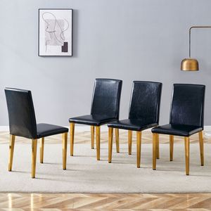 Quattro Comode Sedie da Pranzo in PU Nero con Gambe in Metallo Dorato, Design Versatile ed Elegante per l'Arredamento della Sala da Pranzo - Product Image 3