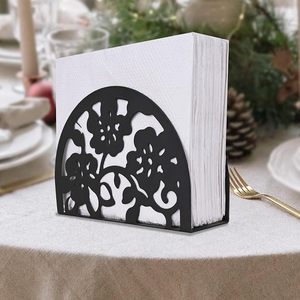 Decorative <b>Black</b> Metal Floral Napkin Holder Stand for Kitchen Dining Table <b>Tissue</b> Organizer - Product Image 1