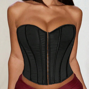 <b>Black</b> Strapless Zipper Corset Shapewear <b>Top</b> for Women Outerwear <b>Tight</b> Waist Cincher Slimming Edgy Hot Girl <b>Top</b> - Product Image 3