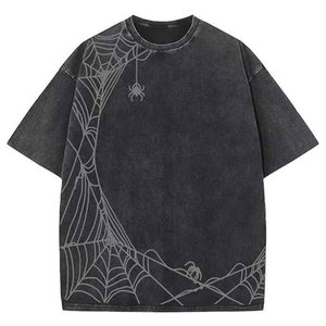 เสื้อยืดโอเวอร์ไซส์ผ้าฝ้ายฟอกกรดสำหรับผู้ชาย สไตล์วินเทจ สตรีทแวร์ ฮิปฮอป แบบเรียบๆ ขายส่งจำนวนมาก ผ้าฟอกกรด โอเวอร์ไซส์ - Product Image 2