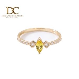 Nouvelle conception, bague en or massif 14 carats avec diamant de laboratoire et saphir jaune taille brillant, bijoux en or fin tendance pour femmes - Product Image 1