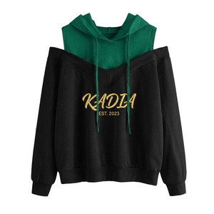 Sudadera con capucha y hombros descubiertos con logo personalizado para mujer, estilo de dos piezas en contraste de color - Sudaderas con capucha y sudaderas para hombre de la marca KADIA - Product Image 1