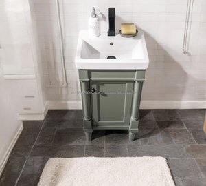 Meuble-lavabo moderne pour petite salle de bain avec vasque intégrée, 17 pouces, sur pied, en bois massif et contreplaqué, avec tiroirs à fermeture douce - Product Image 3