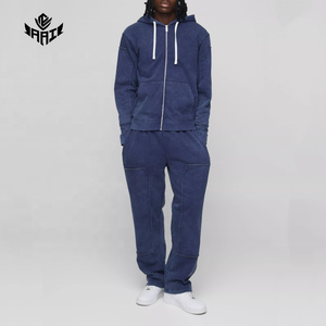 Ensemble de survêtement en molleton de coton 450 GSM avec fermeture éclair, logo personnalisé, vêtements de sport en deux pièces, jogging, OEM ODM, vente en gros aux États-Unis - Product Image 1