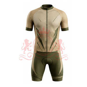 Ensemble maillot et short de cyclisme pour homme, beige avec accents vert olive, respirant, en polyester, design sans couture, pour adultes - Product Image 2