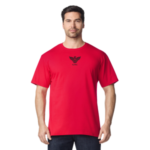T-shirt décontracté pour homme en jersey polyester/coton rouge à col rond, avec logo frontal, manches courtes, coupe classique, doux, respirant et à séchage rapide - Product Image 1