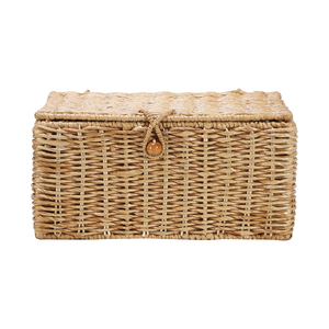 Handwoven Water Hyacinth Seagrass <b>Storage</b> <b>Basket</b> with Lid <b>Rectangular</b> Wicker Organizer Box Rattan Desktop Bathroom Office Bins. - Product Image 6