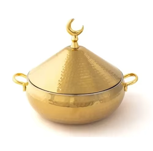 Round metal casserole Gilded trim classic design Durable for gas and induction Stainless steel lid with crescent moon <b>knob</b> - Product Image 1