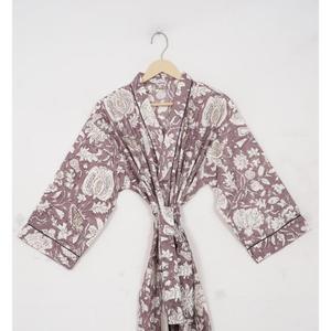 Magnifique kimono long en coton tissé à la main, luxueux, avec ceinture à nouer, robe de nuit pour femmes, imprimé floral - Product Image 3