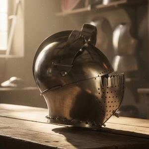 Casco Medieval Grande Hecho a Mano de Acero al Carbono, Armadura de Caballero con Visera Abatible, Listo para Batalla, Calibre 14, para Reenactamiento - Product Image 2