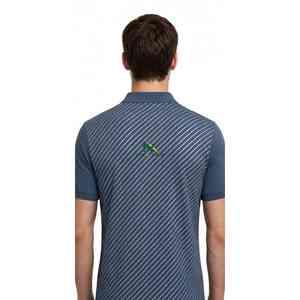 Polo unisexe NEXTEX à rayures diagonales, bleu marine et blanc, manches courtes, col boutonné - Product Image 2